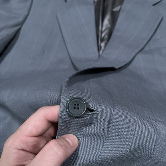 Vintage YSL Yves Saint Laurent Gray Striped 80s Two Button Blazer Made in France - Picture 11 of 14